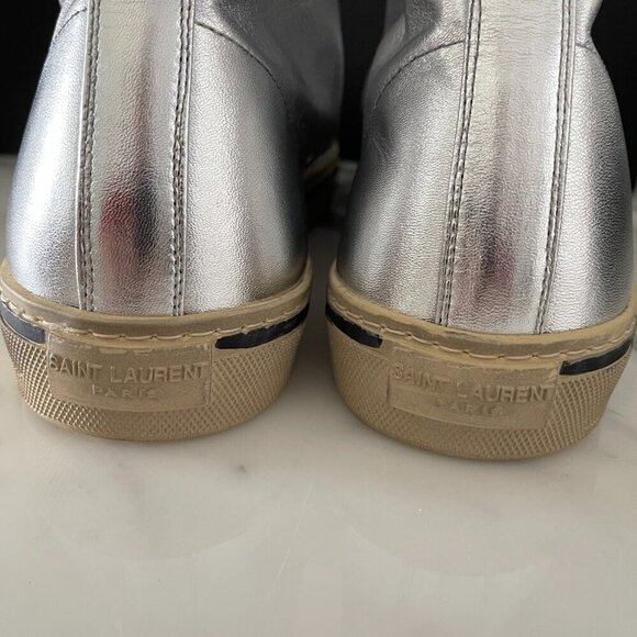 YSL Saint Laurent 711267 Metallic Silver Mens Malibu Mid-Top Sneaker Shoe, 41/45 - Picture 7 of 16
